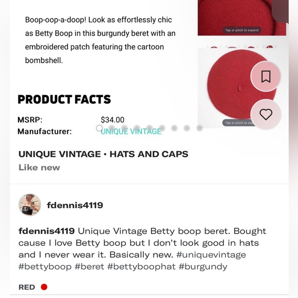 Unique Vintage Betty Boop Beret. - Picture 10 of 10